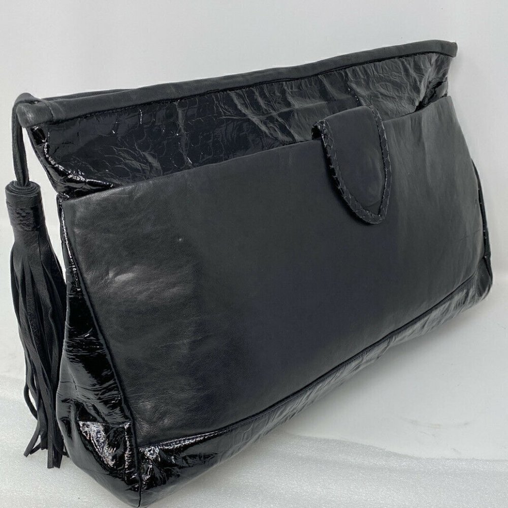 80's Extra Large Croc Embossed Patent Clutch Bag